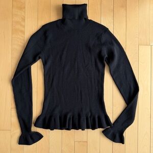 Rugby by Ralph Lauren Black Merino Wool Ribbed Knit Turtleneck size small